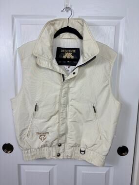Vintage 90s Y2K Descente Ski Vest for Men Cream Full Zip M
